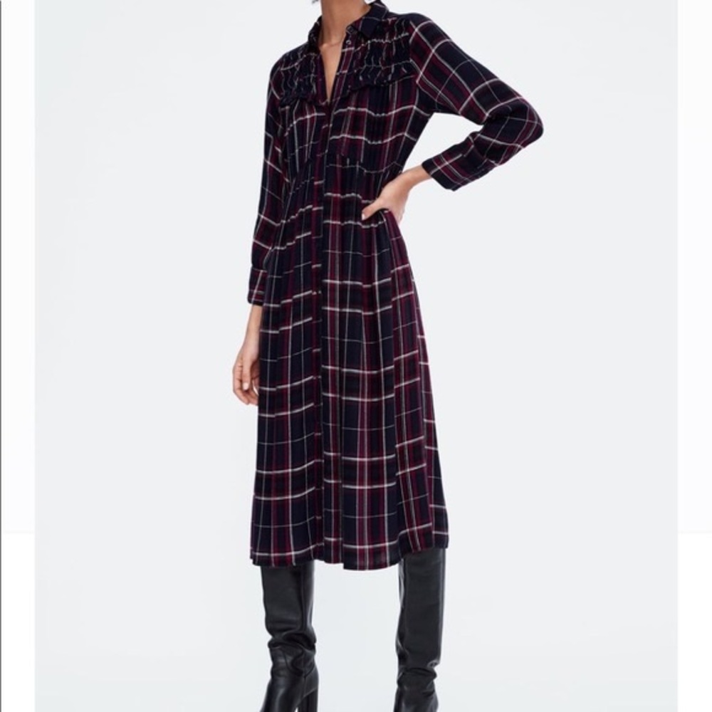 Zara Long Sleeved Plaid Dress M NWT